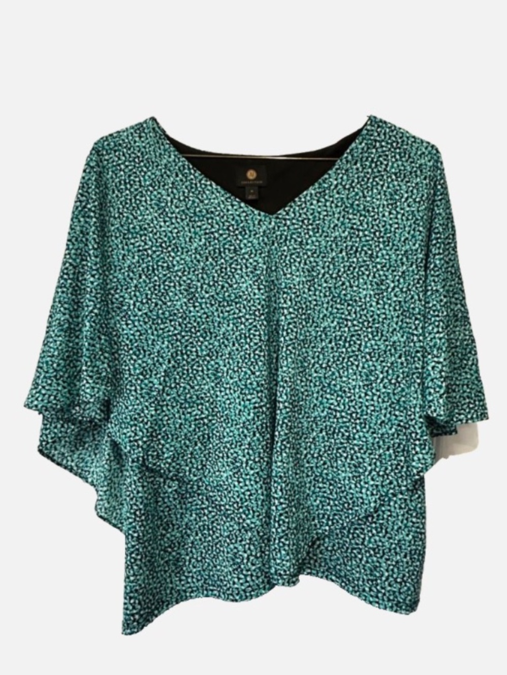 JM Collection Woman Sz XL Butterfly Sleeve Top Beautiful BlueGreen Black Print